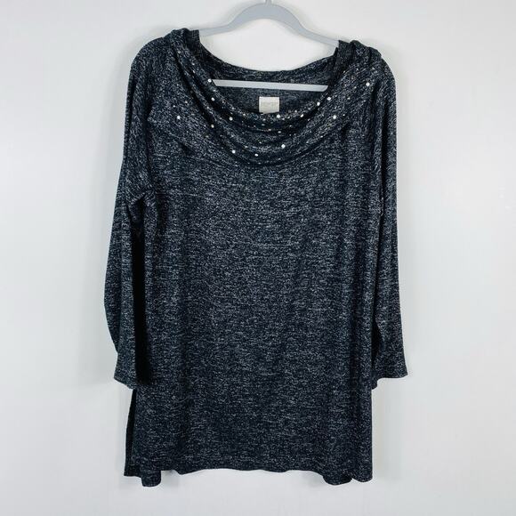 Chico's Size Large 12 2 Zenergy Stud Embellished Cowl Neck Sweater Black - Picture 1 of 7